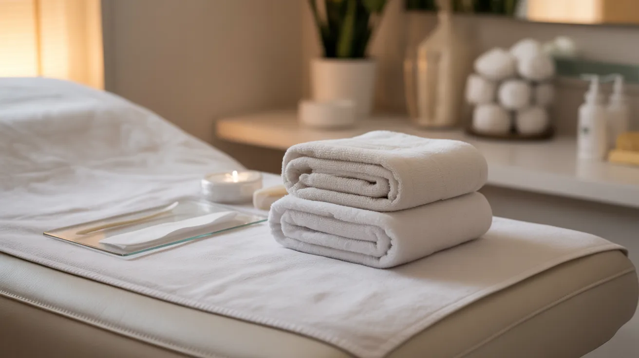 A white towel neatly placed on a massage table, indicating a prepared space for a waxing treatment.