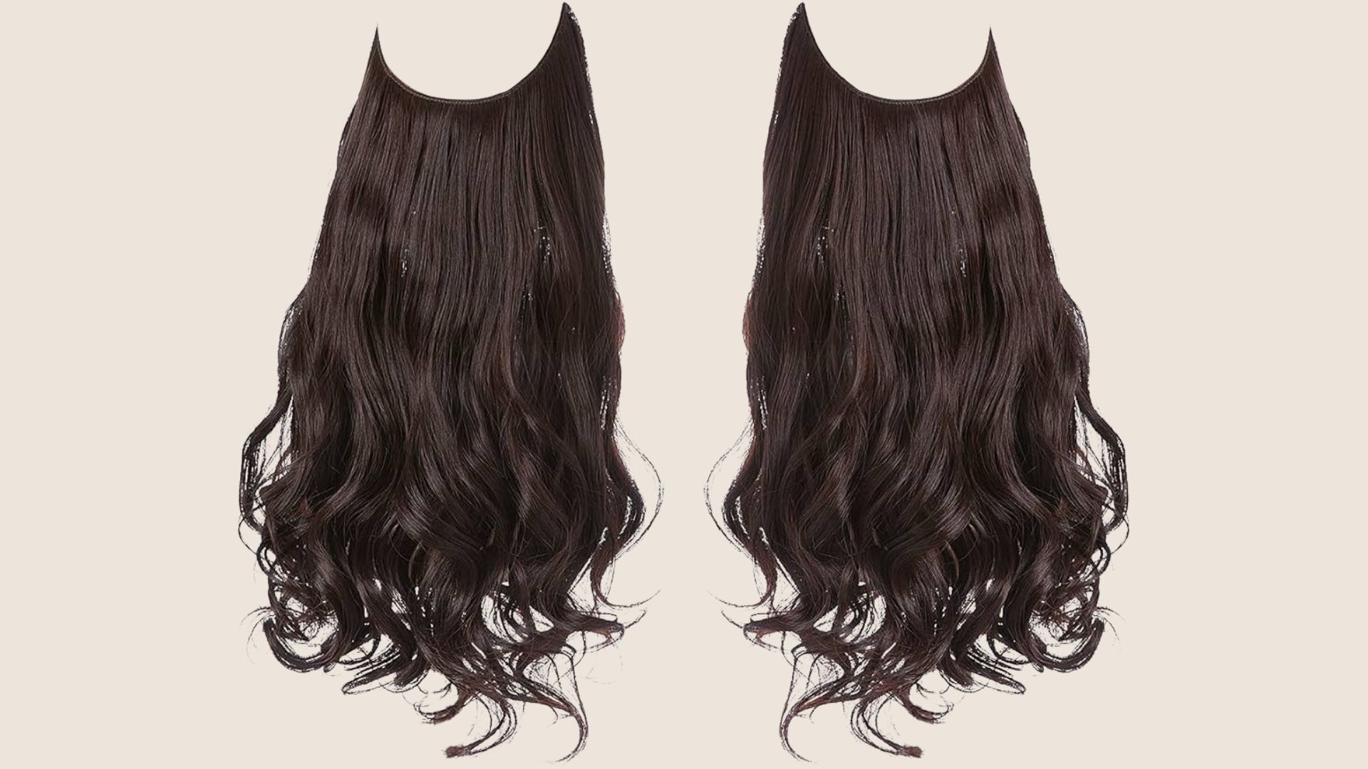 Two long, wavy hair extensions in a rich dark brown color, showcasing a natural and flowing texture.