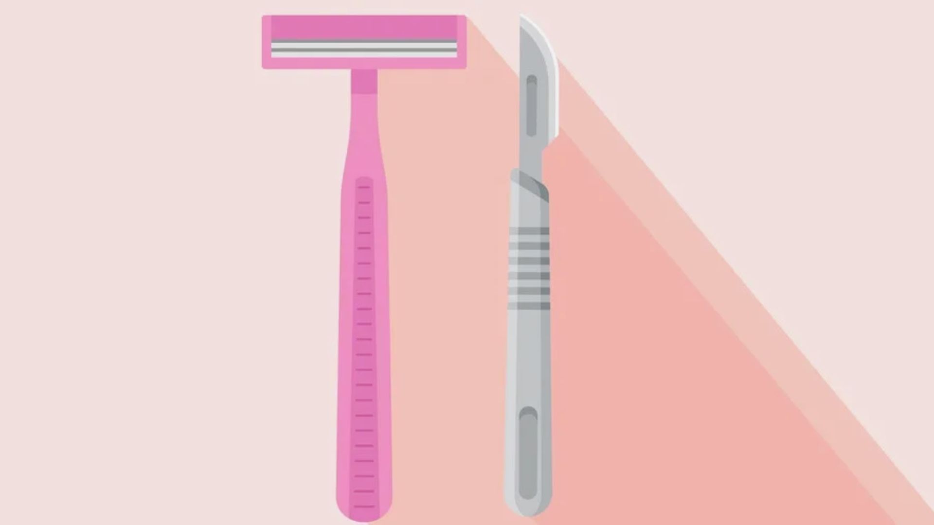 A pink razor with a pink blade, showcasing a coordinated grooming tool set against a simple backdrop.