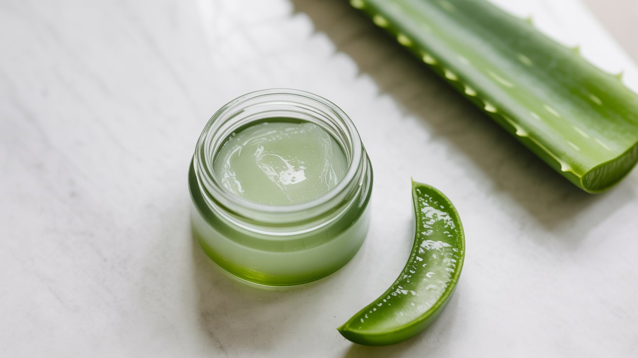 Aloe vera gel and juice displayed together, showcasing their natural green color and smooth texture.