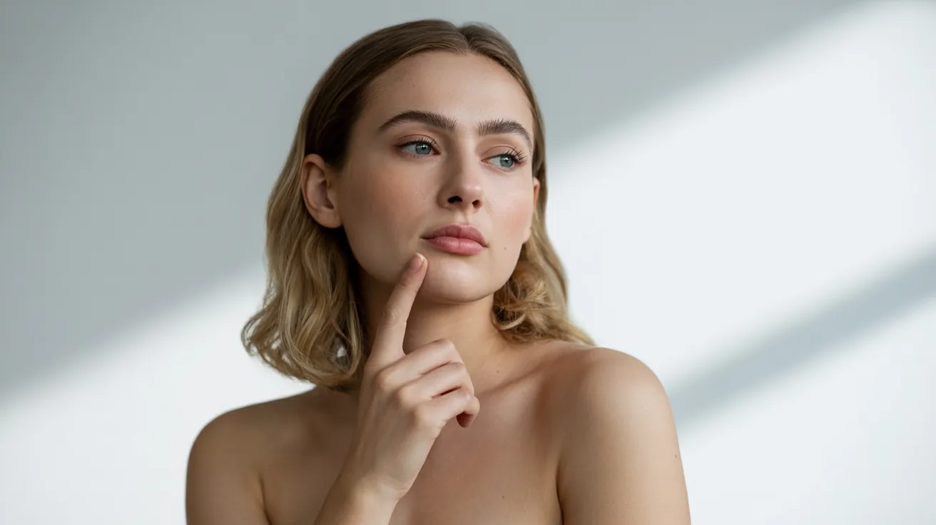 A woman resting her chin on her hand, appearing thoughtful and contemplative.