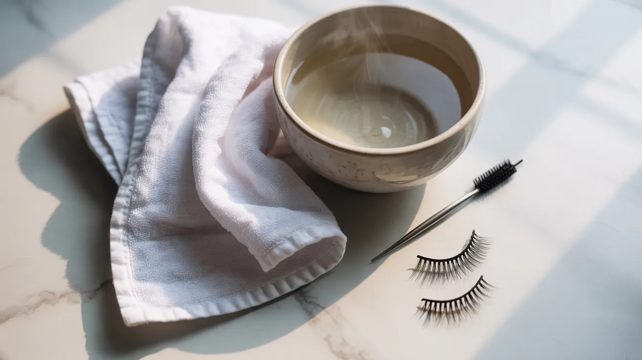 A cup of tea next to a brush and a towel, evoking a serene setting for personal grooming or relaxation.