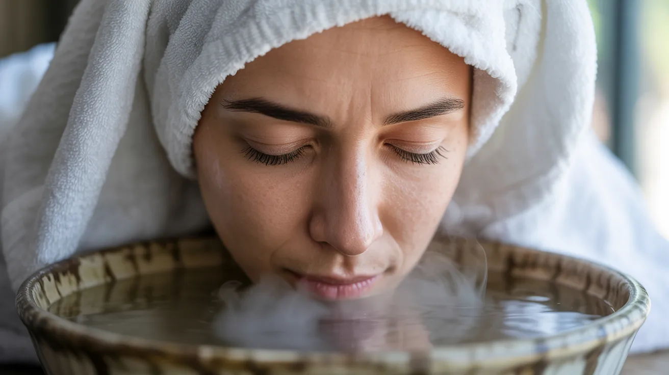 A woman wrapped in a towel relaxes in a steaming bath, surrounded by a soothing cloud of steam.