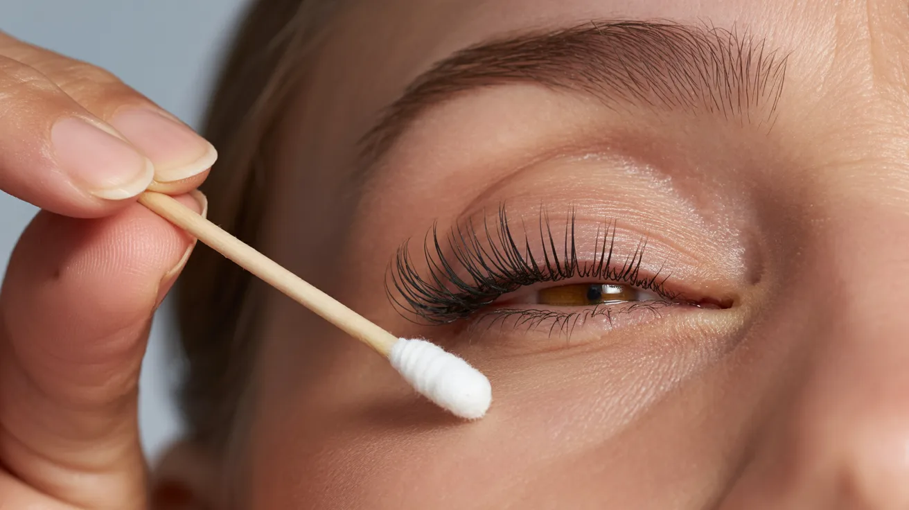 A woman carefully applies mascara to her eyelashes, enhancing her eye makeup with focused attention.
