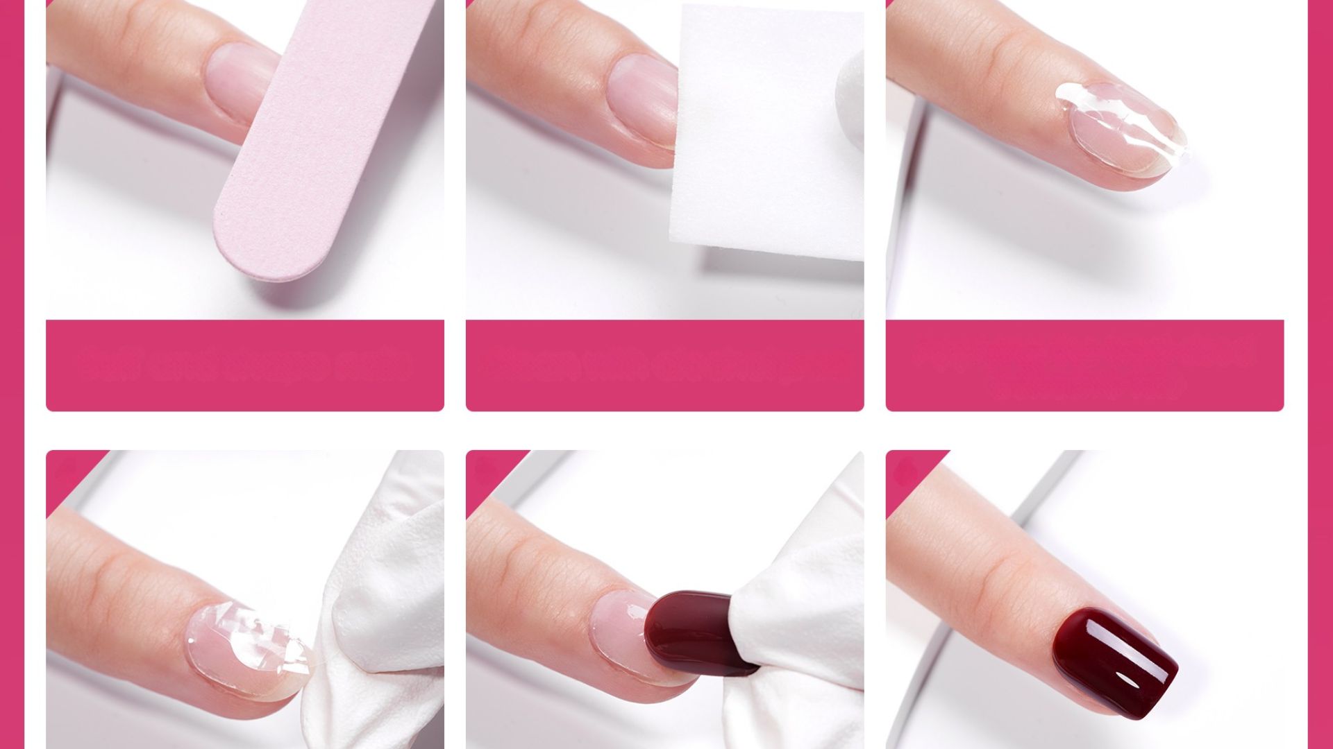 Step-by-step guide for performing a manicure, showcasing tools and techniques for nail care and polish application.