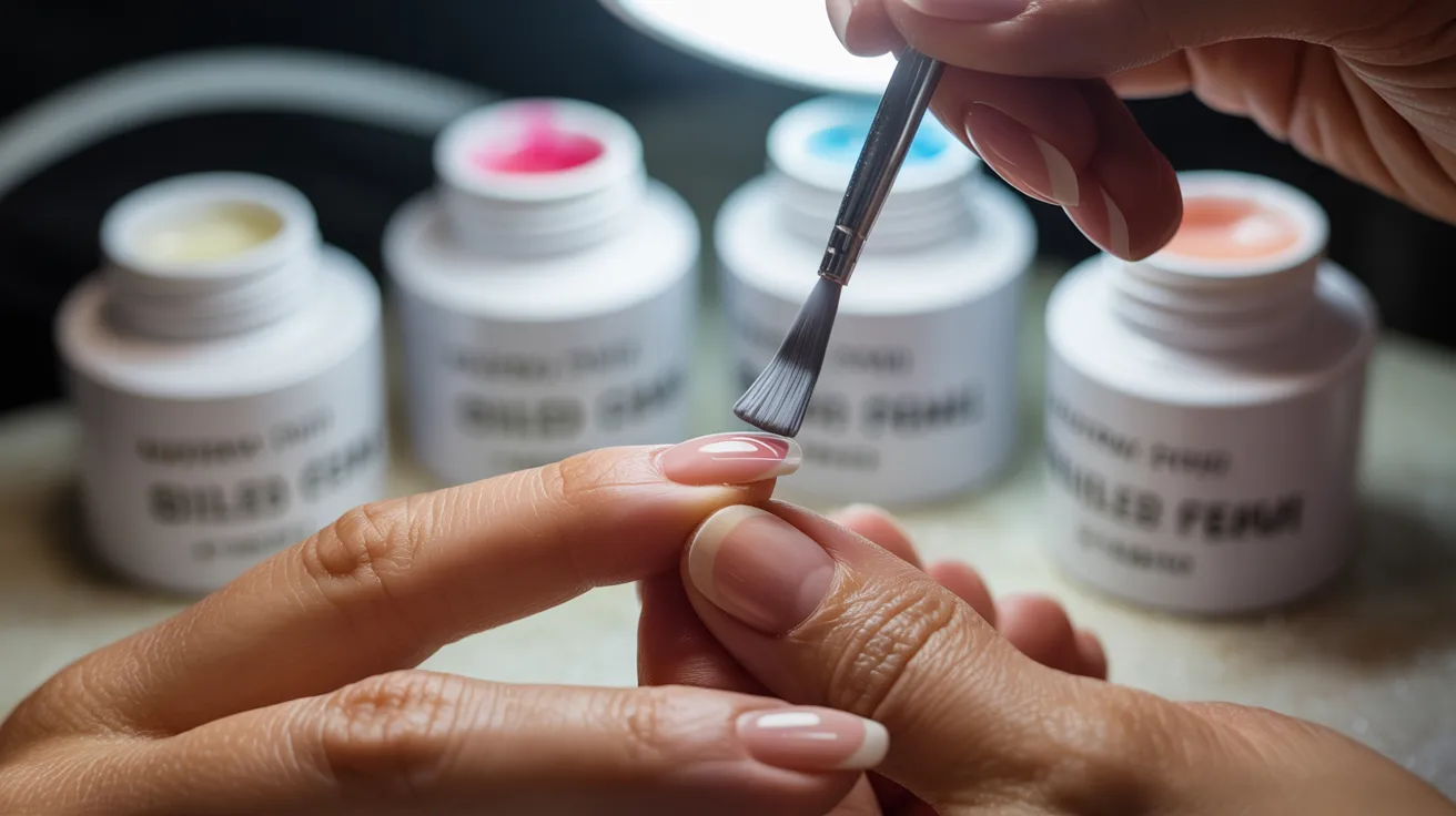 A person carefully applies bright red nail polish to their fingernails with a brush.