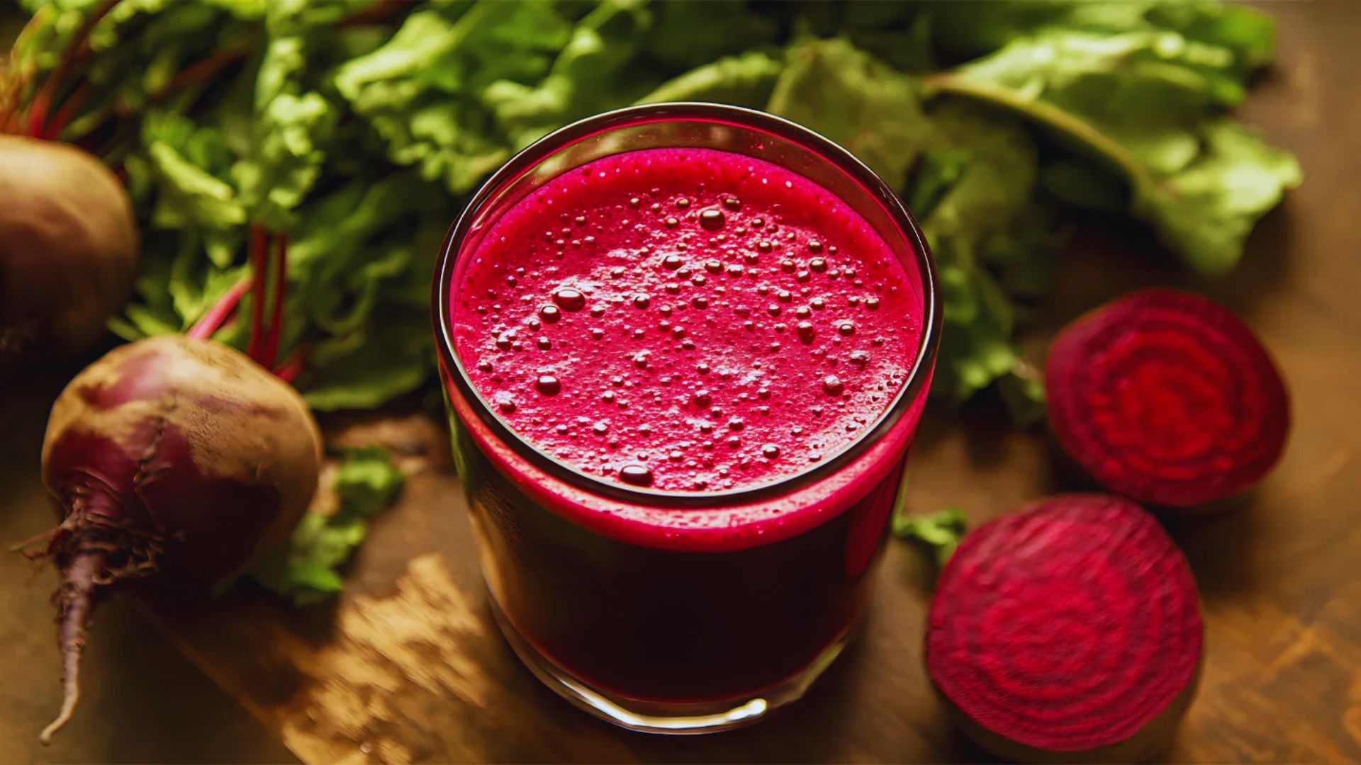 A glass of vibrant beet juice, symbolizing a healthy start to the day.