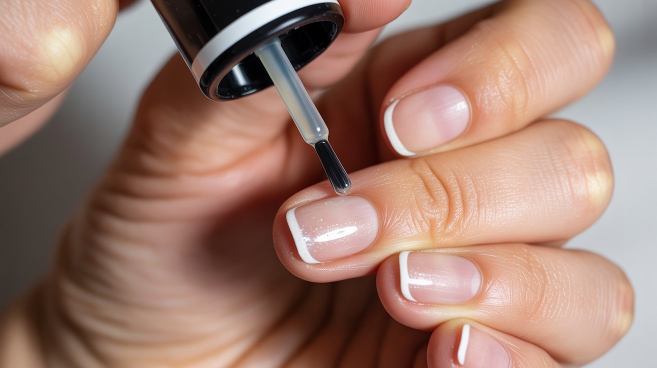 A person gently files their fingernail with a nail file, focusing on maintaining its shape and smoothness.