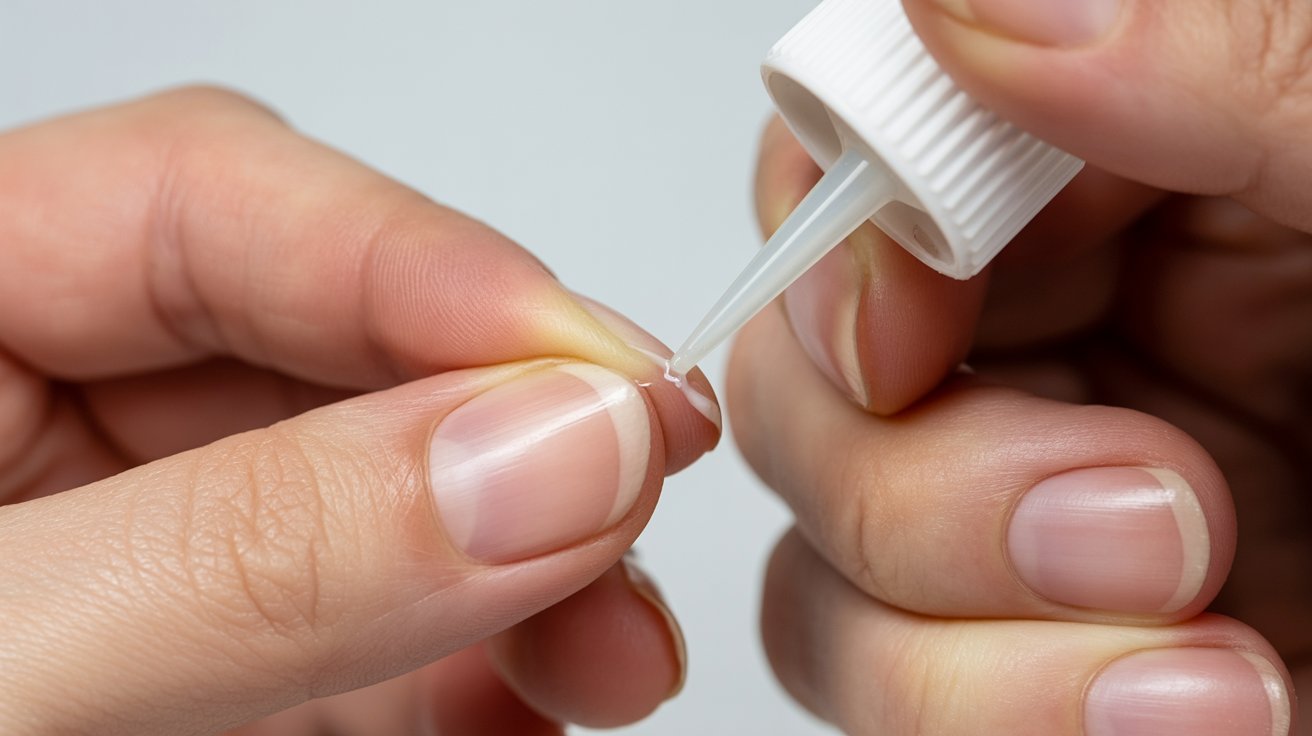 A person carefully uses a nail file to shape and smooth a fingernail.