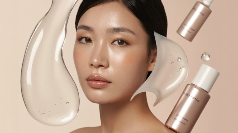 A woman holds a bottle of skin care products, showcasing her interest in beauty and personal care.