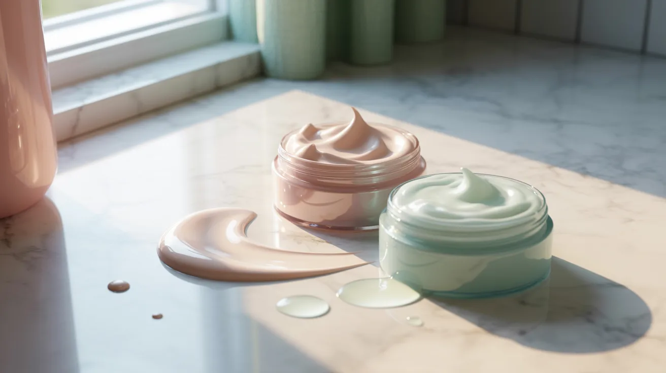 Two jars of cream placed on a kitchen counter, showcasing their labels and the smooth surfaces of the jars.