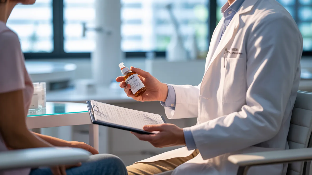 A doctor is engaged in conversation with a patient in a clinical setting.