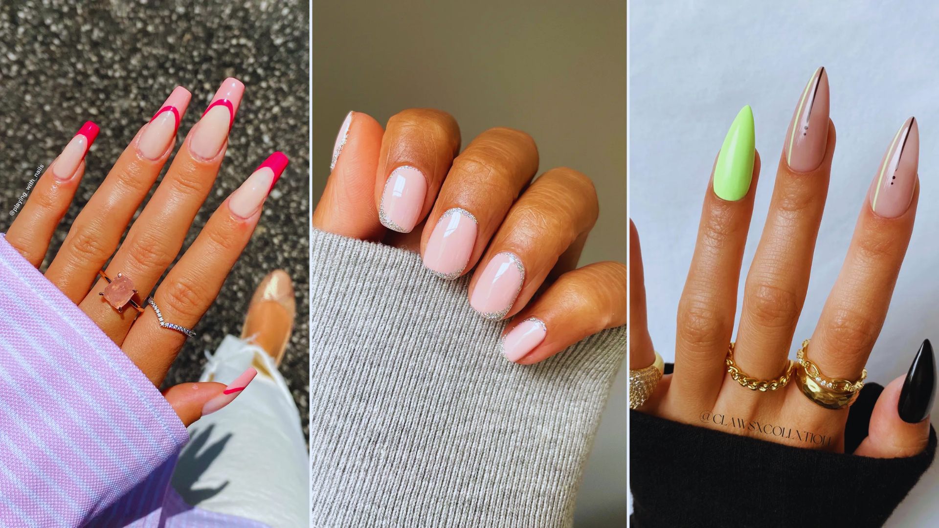 Four types of colored nails displayed, showcasing a variety of hues and styles for nail art inspiration.