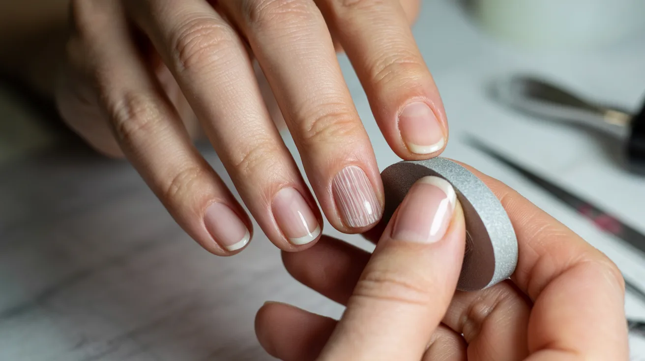 A woman carefully applies nail polish to her nails, showcasing a vibrant color and precise technique.
