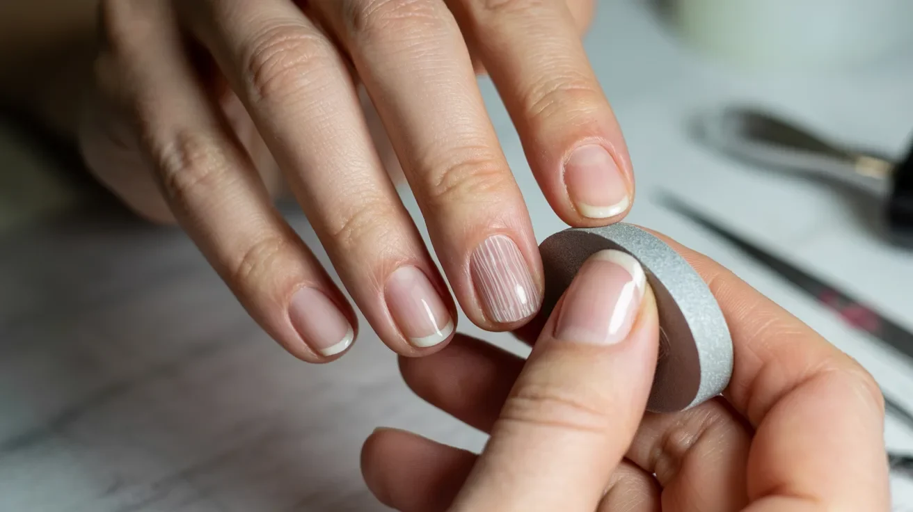 A woman carefully applies nail polish to her nails, showcasing a vibrant color and precise technique.