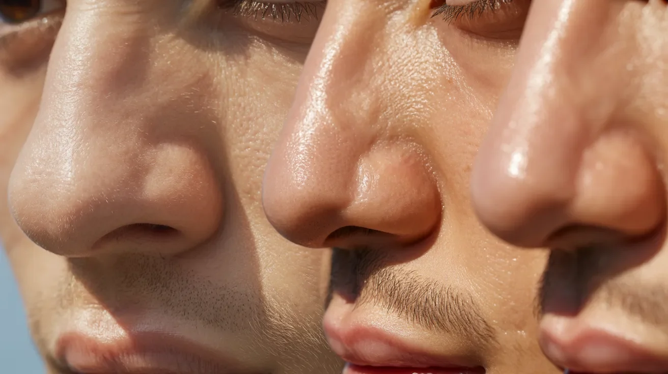 Three images showcasing a man's face from different angles and expressions.