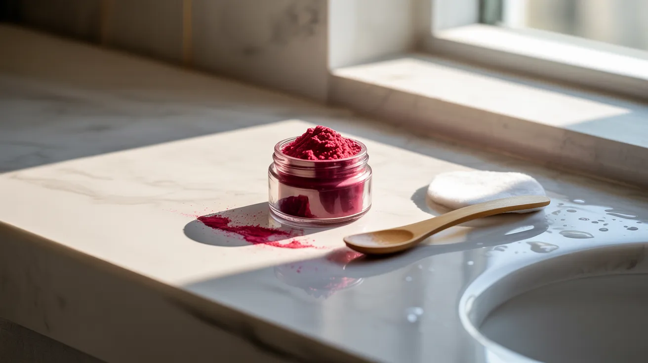 A jar filled with red liquid placed on a kitchen counter.