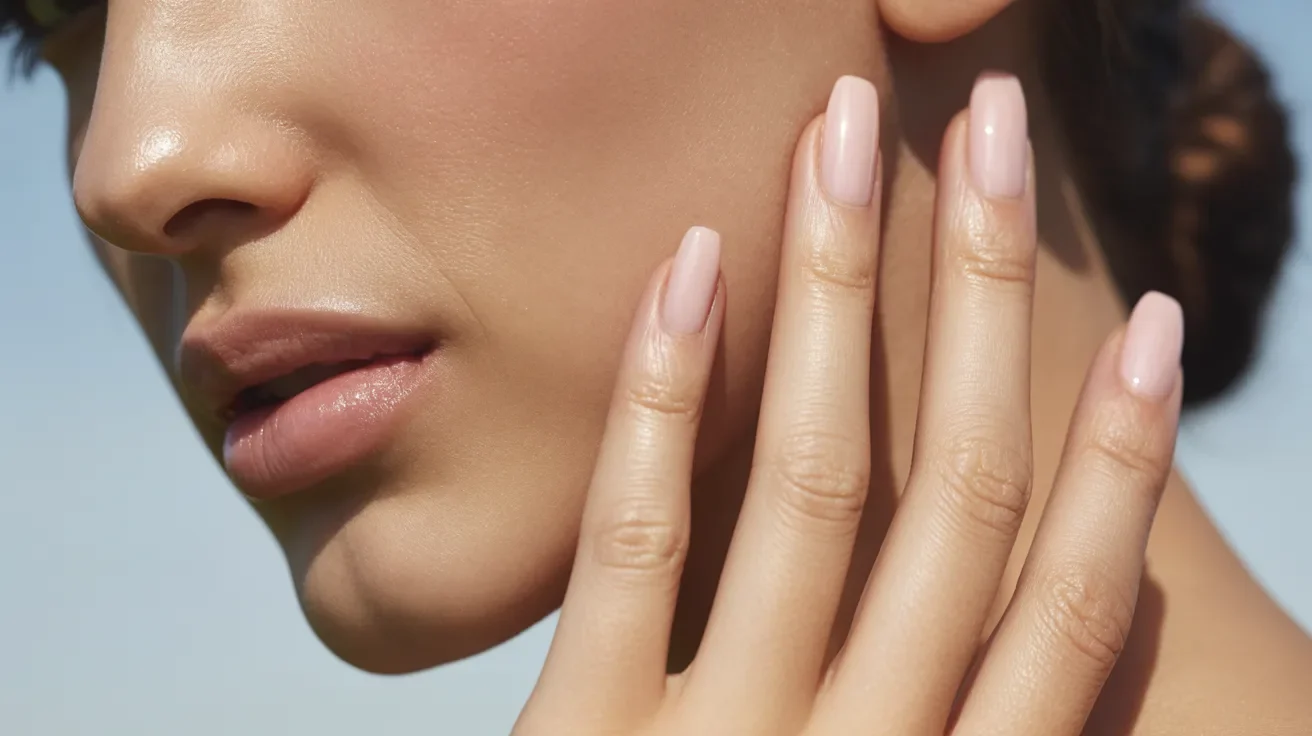 A woman displays her long nails featuring a vibrant pink manicure, showcasing a stylish and polished appearance.