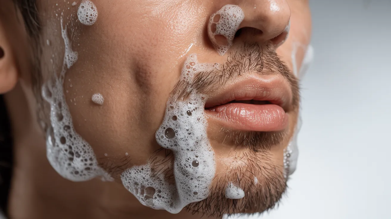 Close-up showing charcoal soap foam deeply cleansing pores by removing dirt oil and buildup from the skin surface.