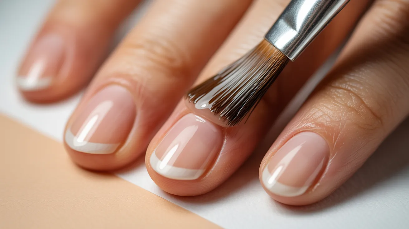 natural nails being prepared and coated with builder gel showing primer, slip layer, and structured apex building for strength.