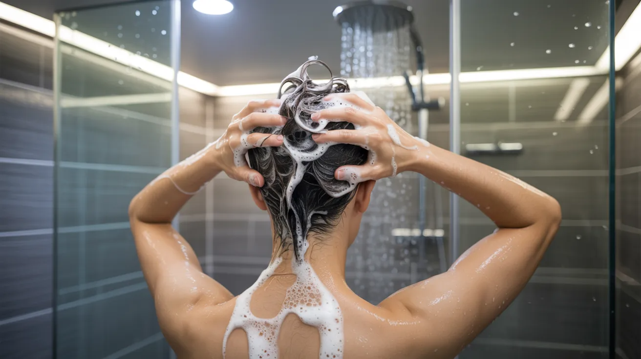 Caffeine shampoo applied to stimulate hair follicles and support growth