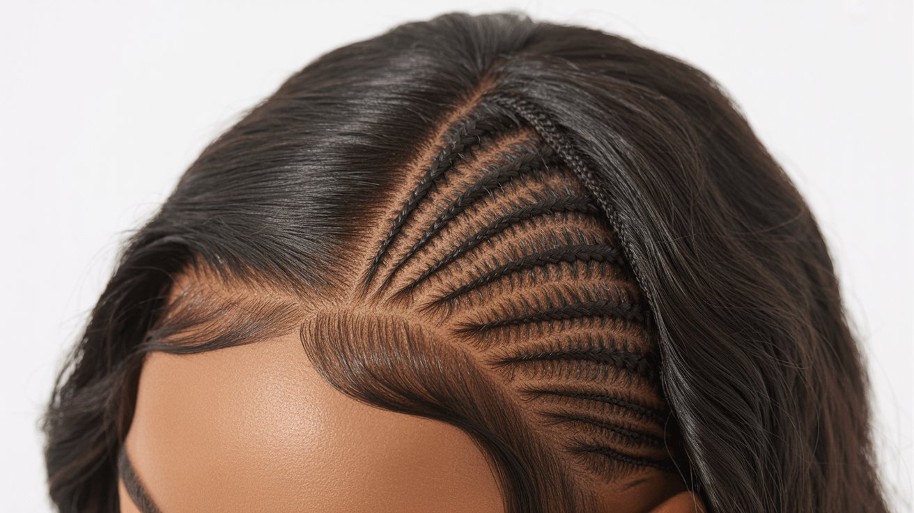 Protective closure wig covering natural hair underneath, showing hair protection from heat and daily styling damage.