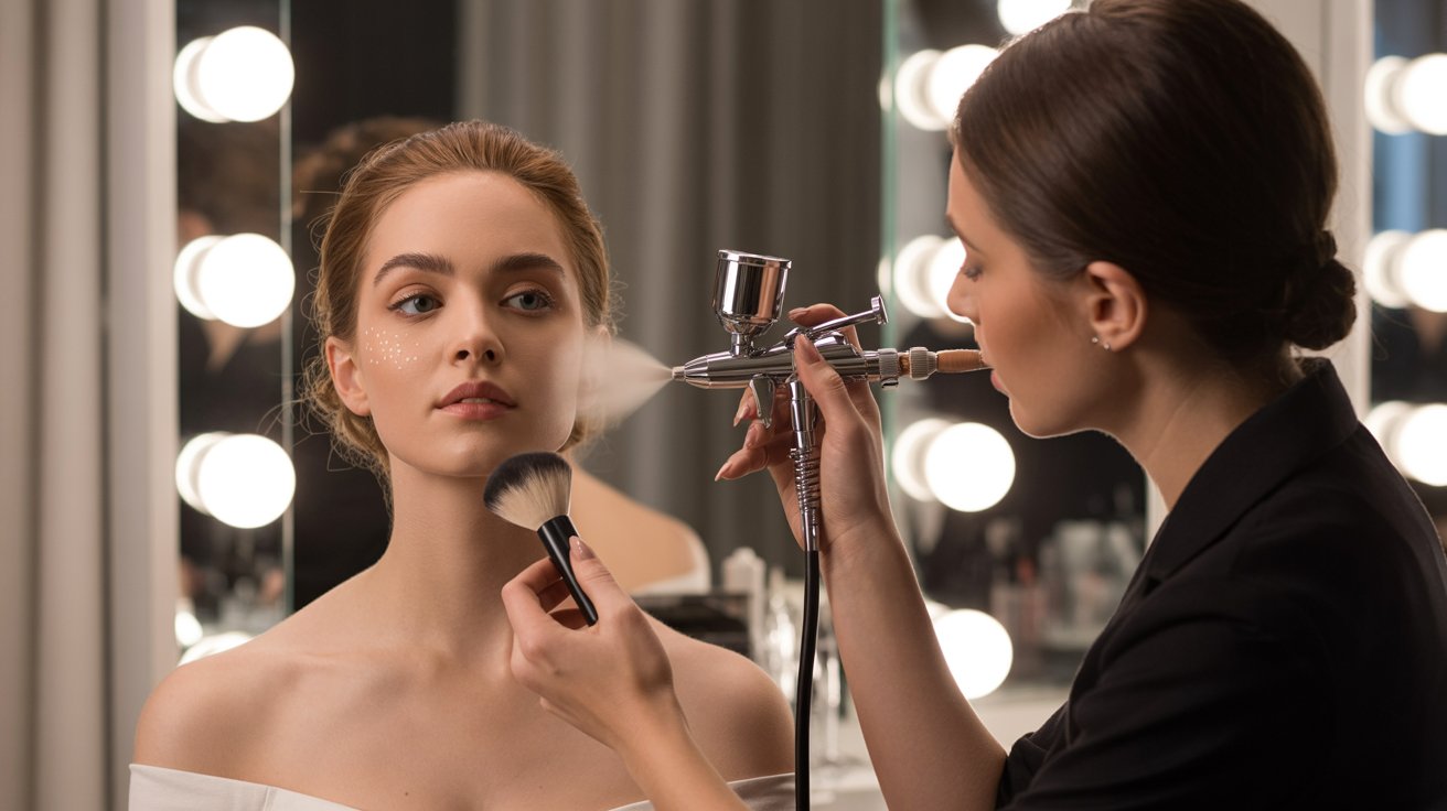 Makeup trial comparing airbrush and traditional techniques for natural glam and long-lasting beauty results