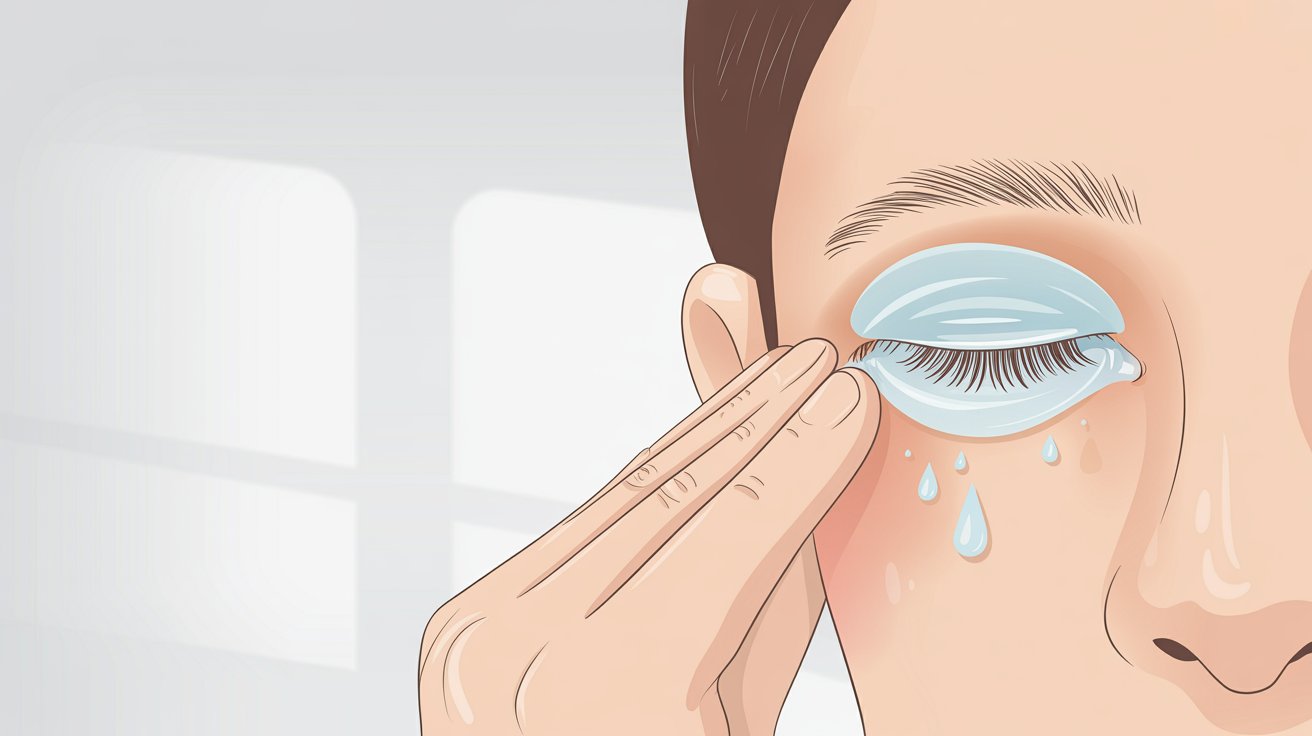 Safe eyelash removal methods showing eye rinsing, blinking tears, saline drops, and gentle eyelid movement.