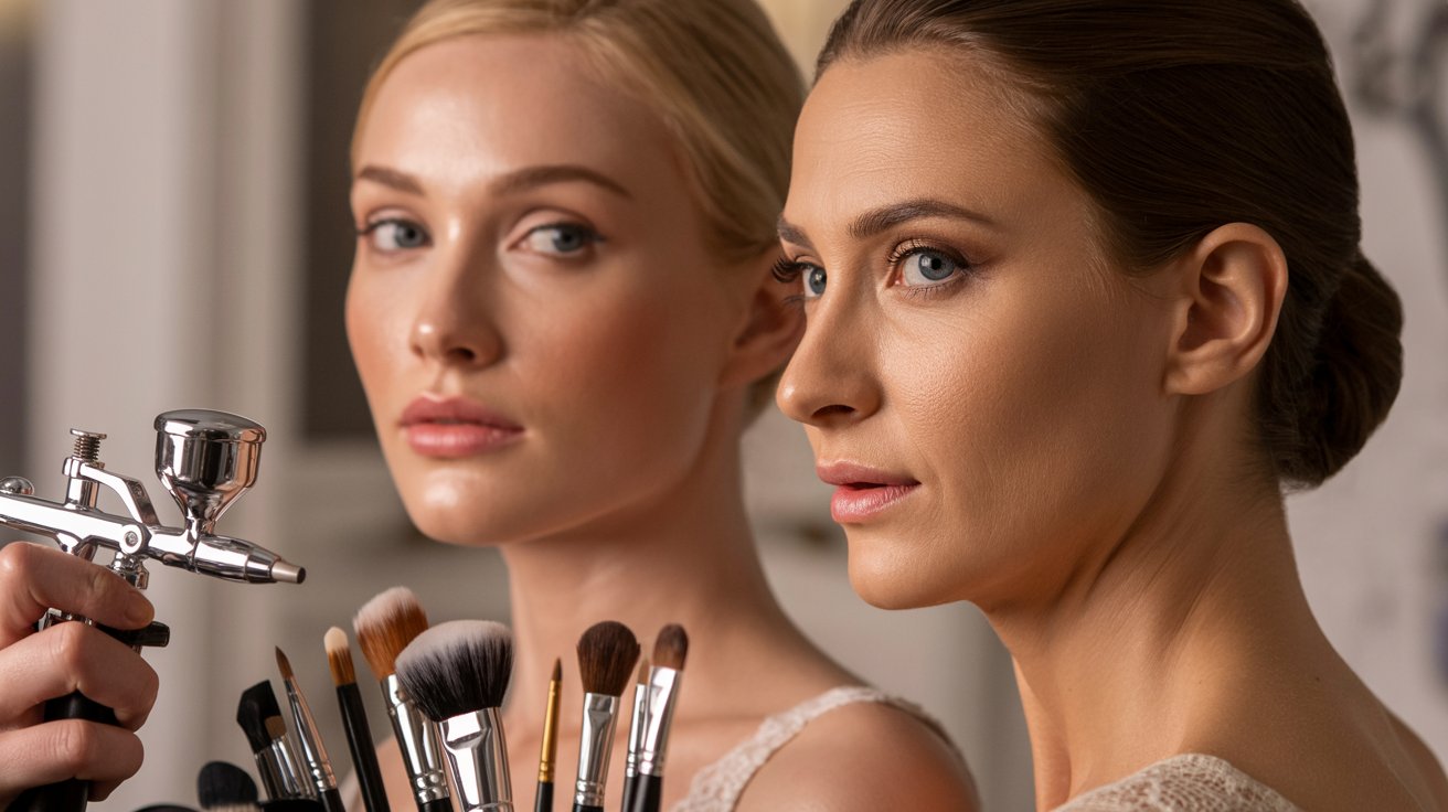 Comparison of airbrush and traditional makeup results on oily dry and textured skin types