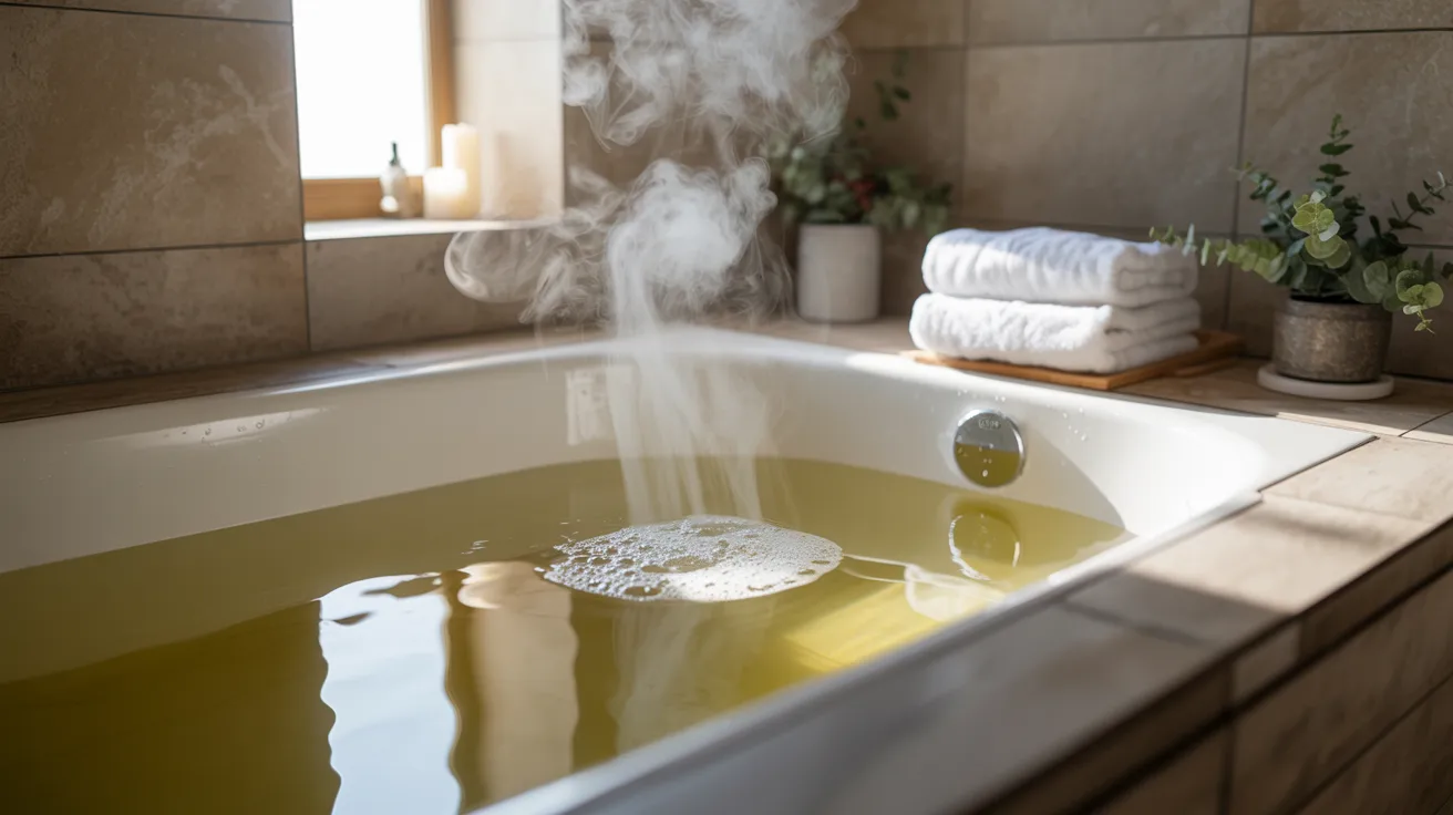 person soaking in a cool bath with diluted apple cider vinegar water for sunburn relief and reduced inflammation.
