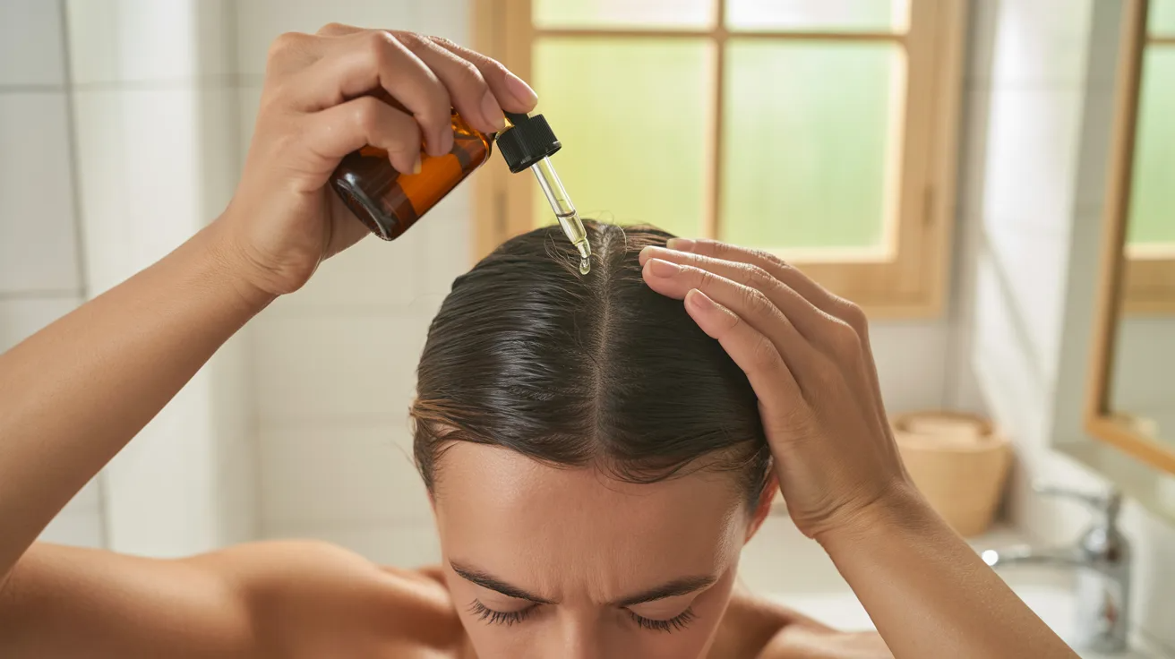 Rosemary oil applied to the scalp to support hair growth and reduce thinning