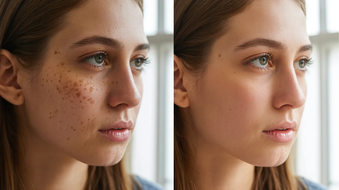 visible fading of dark spots and improved skin tone showing clearer and more balanced complexion after consistent vitamin C use.