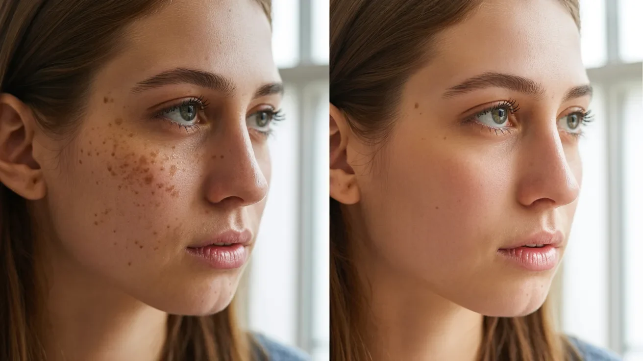 visible fading of dark spots and improved skin tone showing clearer and more balanced complexion after consistent vitamin C use.