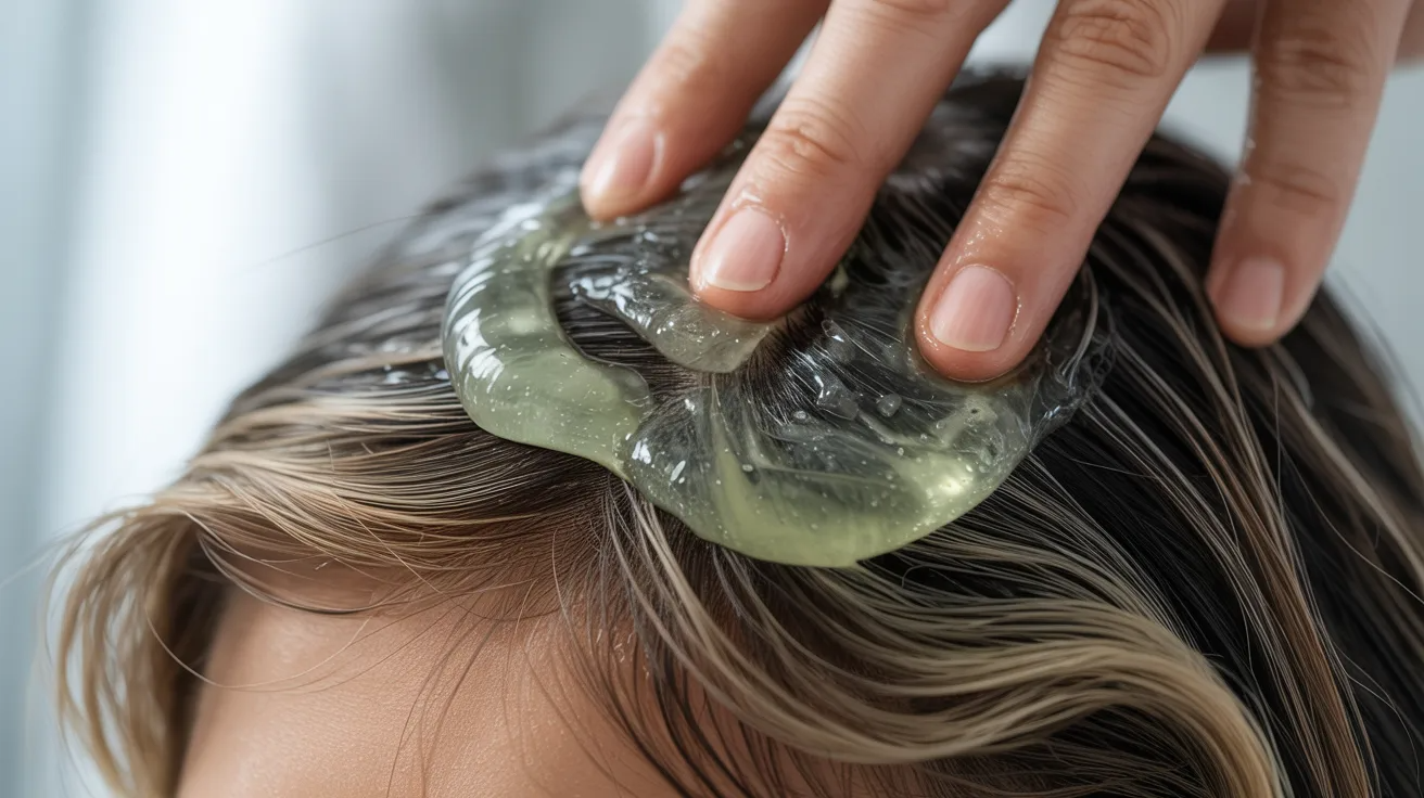 Aloe vera gel applied to scalp to soothe irritation and support hair health
