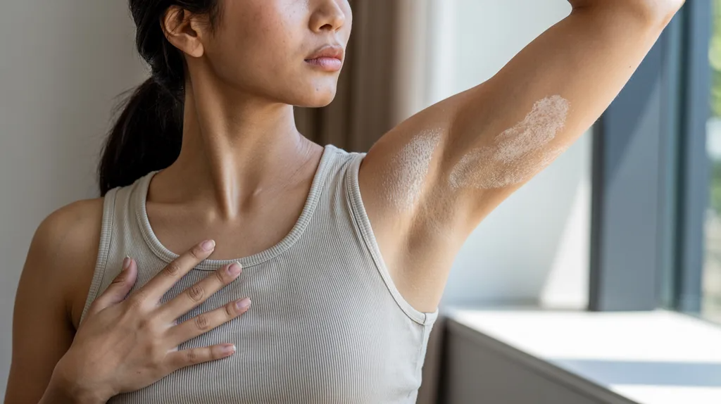 Close-up of underarm skin showing mild hyperpigmentation.