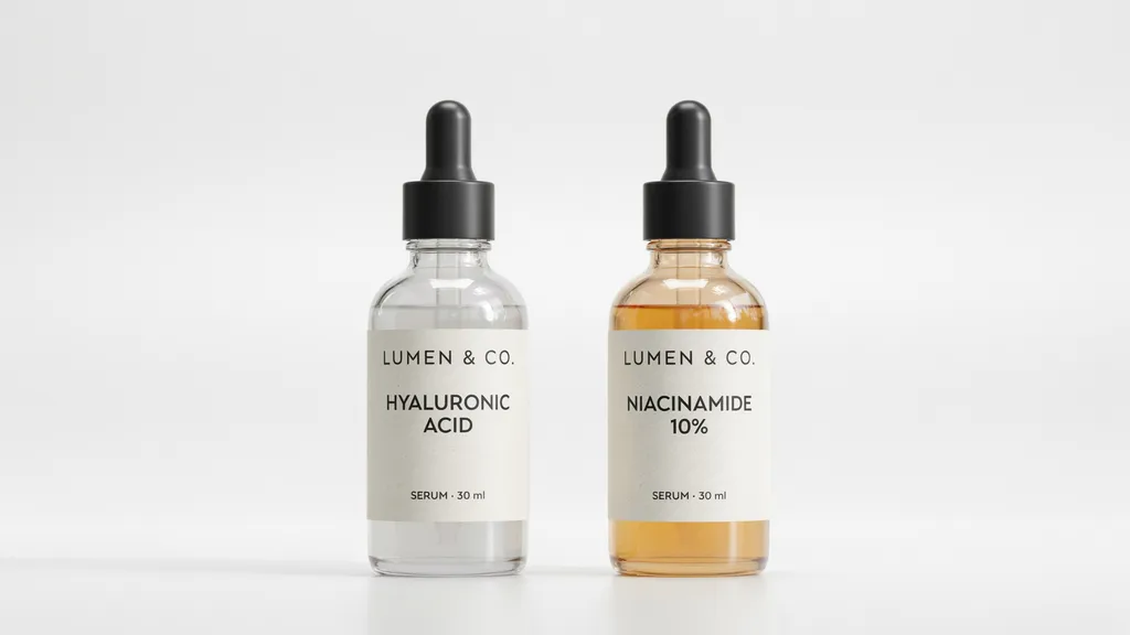 two skincare serums placed together representing a safe combination of hyaluronic acid and niacinamide for balanced hydrated and healthy skin routine daily.