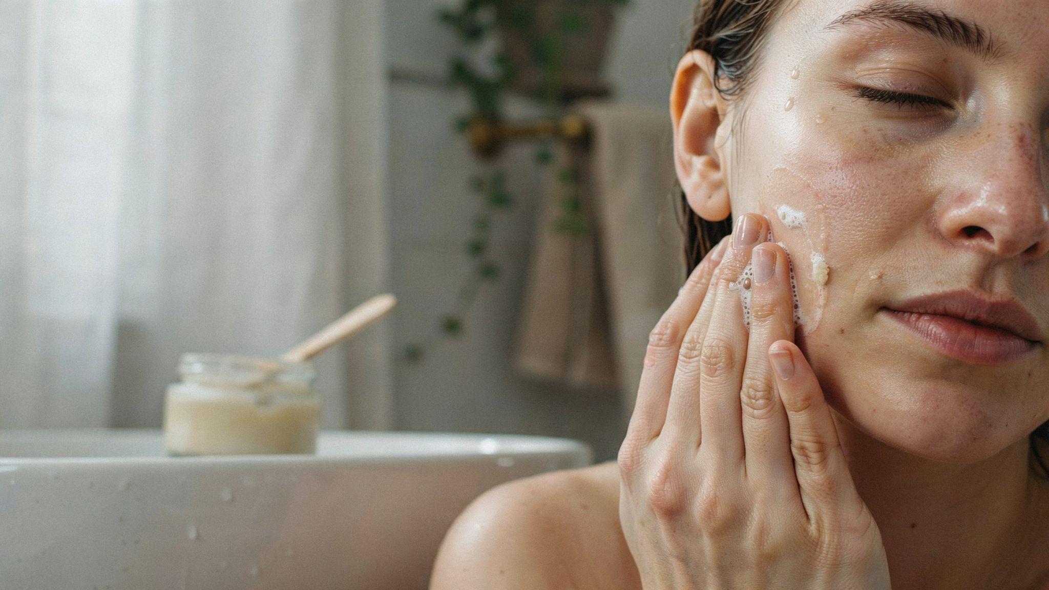 Person gently exfoliating skin before waxing appointment.