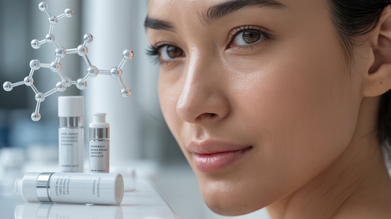 Peptide skincare concept showing skin repair barrier support and healthy complexion
