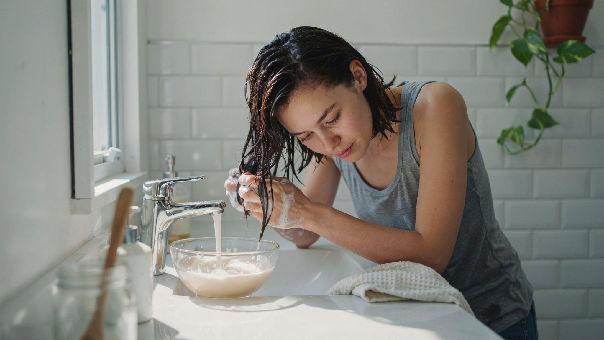 Person applying baking soda paste to fade hair dye.
