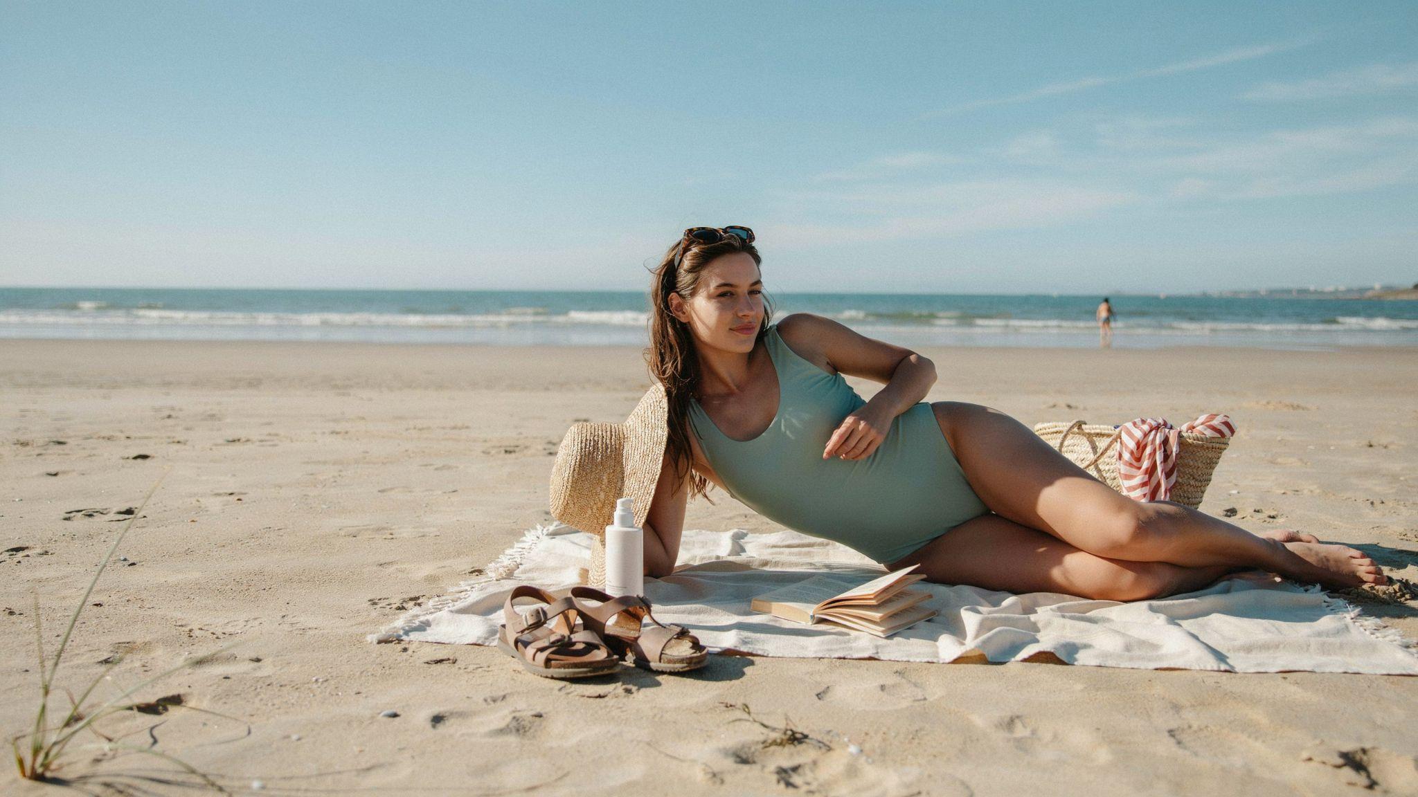Moderate UV sunlight conditions showing safe tanning and sun protection practices outdoors