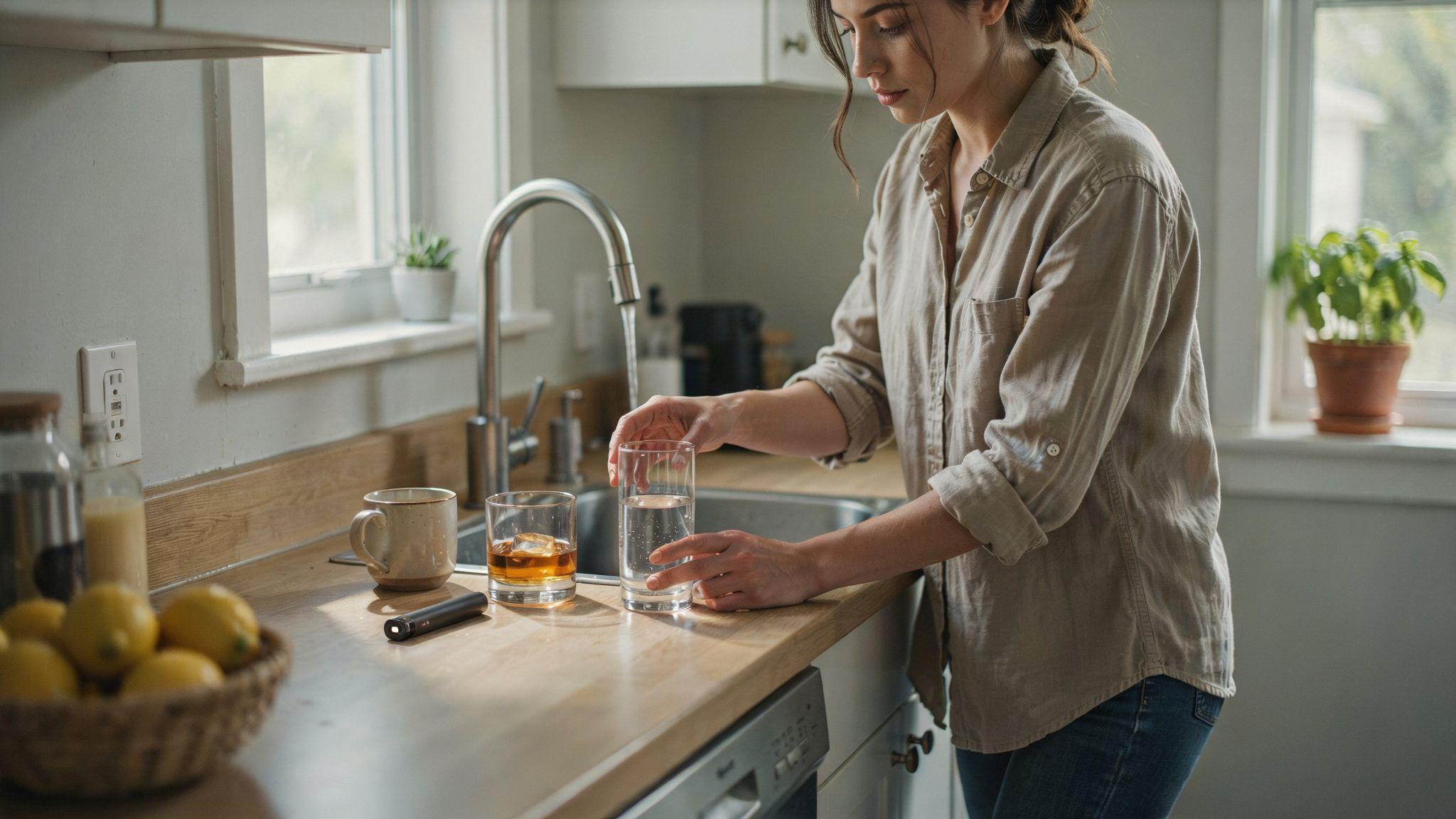 Person avoiding stimulants and choosing water before waxing.
