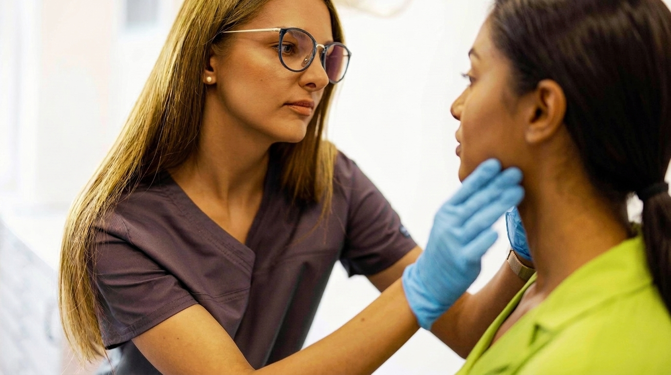 doctor checking the patient's rashes.