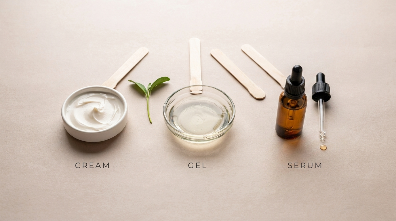 various skincare textures displayed together representing suitability of hyaluronic acid and niacinamide combination for dry oily and sensitive skin types clearly.