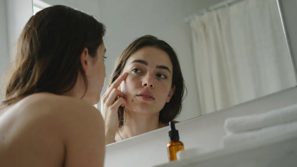 Person comparing freckles and moles on their skin.