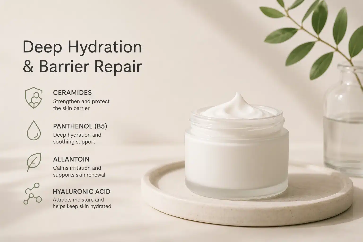 Image depicting a skincare product focused on deep hydration and barrier repair for healthy skin.