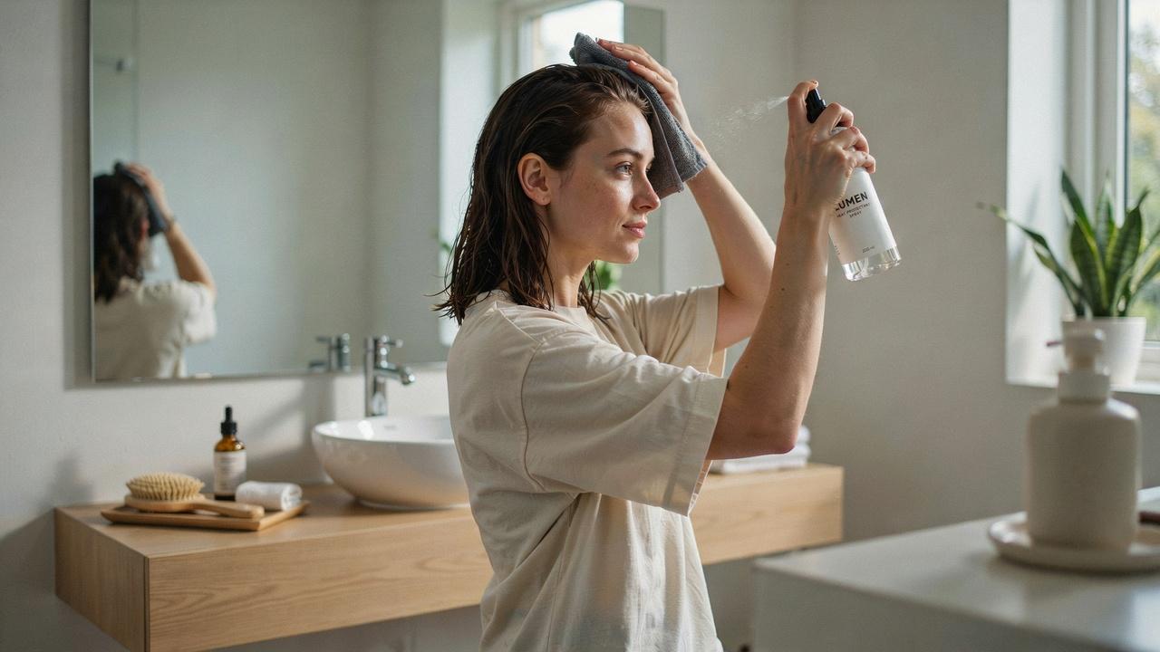 Gently drying freshly washed hair and applying heat protectant before heat styling.