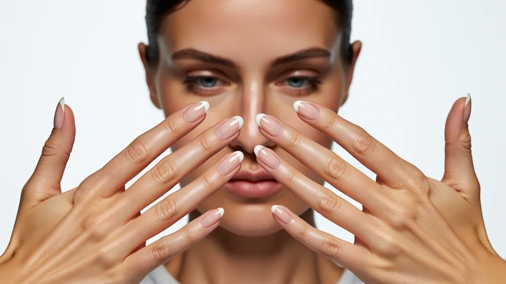 Checking nail shape from multiple angles during filing.