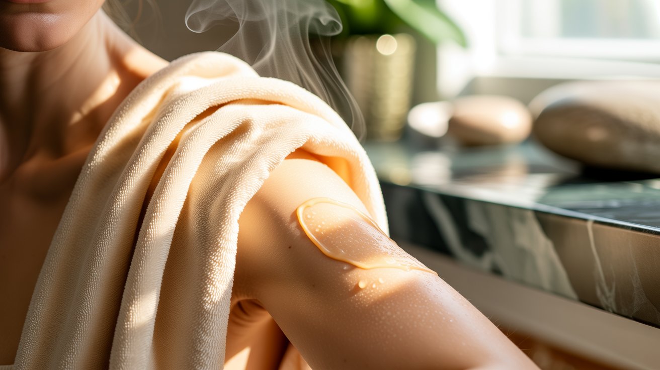 Warm compress softening stubborn wax residue.