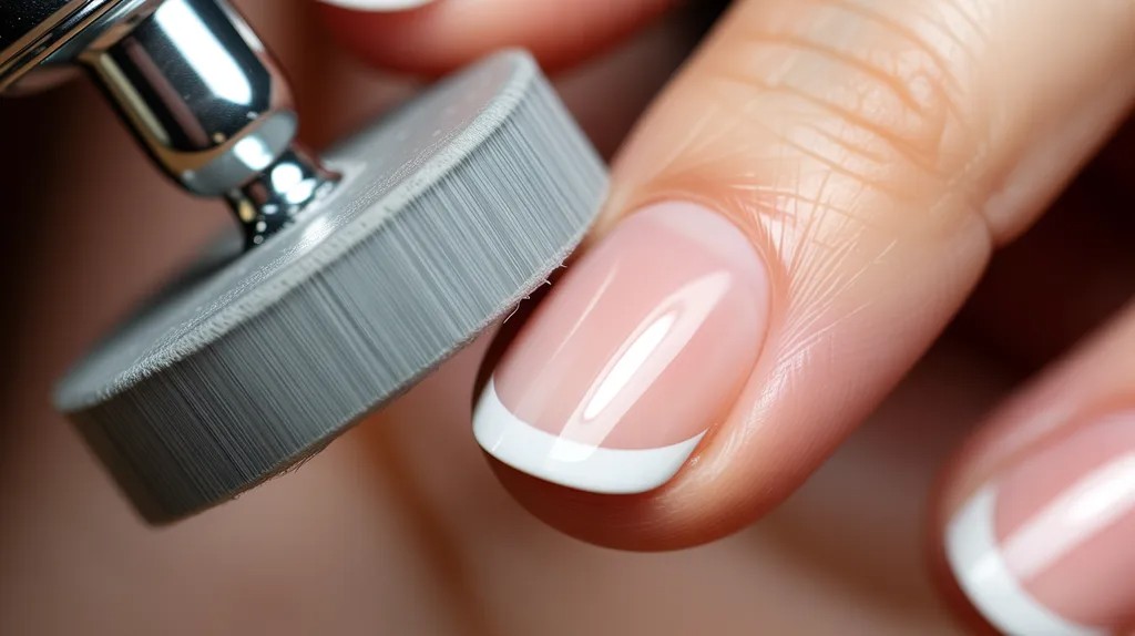 Buffing nail edges for a smooth professional finish.