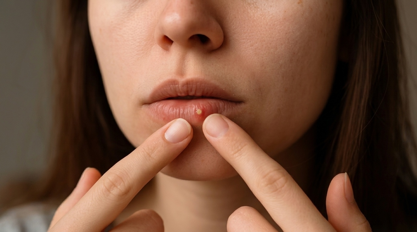 image showing a pimple on the upper lip.
